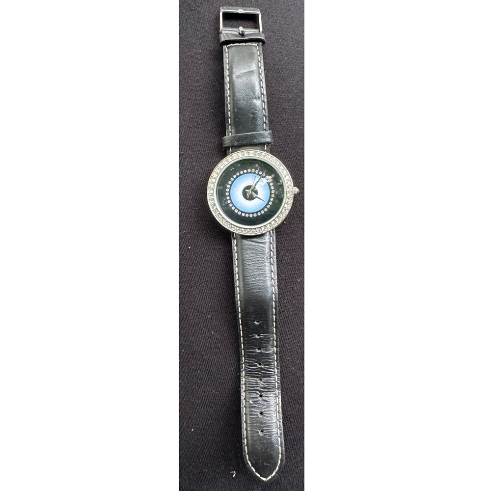 Black Jeweled Leather Watch